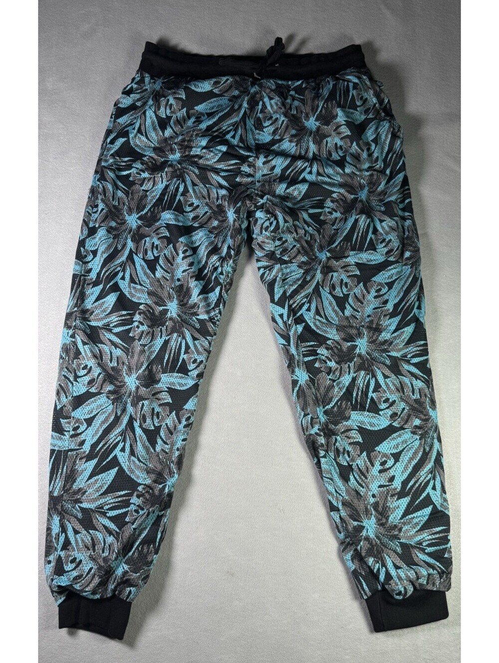 Enyce Men's XL Tropical Mesh Jogger Pants Teal Blue Black Palm Leaf Athletic